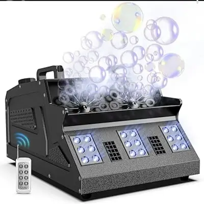 3 in 1 Fog Bubble& smoke Machine. 2 Bubble Fans, 7CH RGB 18 LED Lights