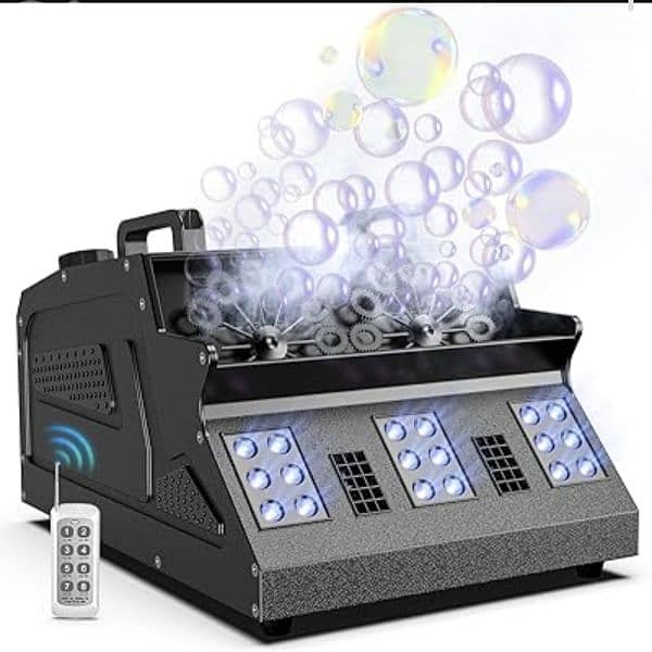 3 in 1 Fog Bubble& smoke Machine. 2 Bubble Fans, 7CH RGB 18 LED Lights 0