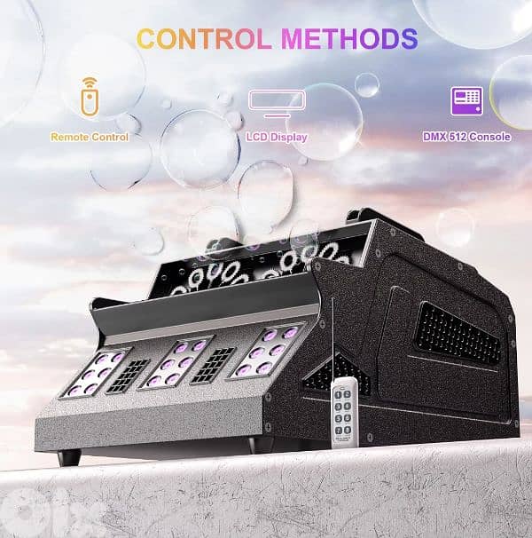 3 in 1 Fog Bubble& smoke Machine. 2 Bubble Fans, 7CH RGB 18 LED Lights 2