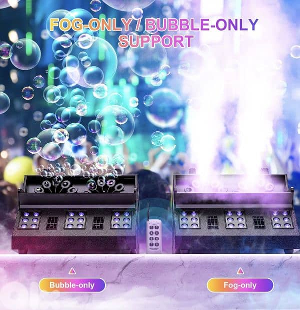 3 in 1 Fog Bubble& smoke Machine. 2 Bubble Fans, 7CH RGB 18 LED Lights 4
