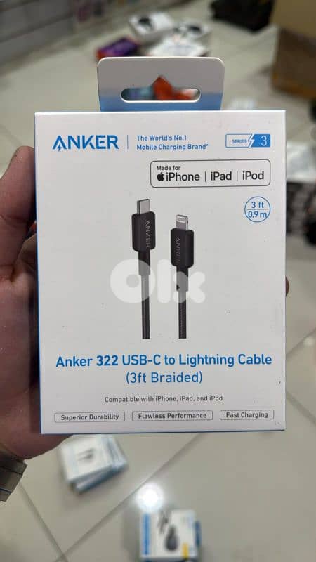 Anker 322 usb-c to lightning 3ft black braided cable 0