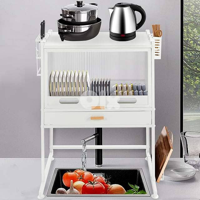 Carbon Steel Microwave Stand & Sealed Dish Cabinet with Knife Holder 7