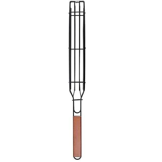 Non-Stick Kebab Grill Baskets (4-Pack) – Carbon Steel, Rosewood Handle 12