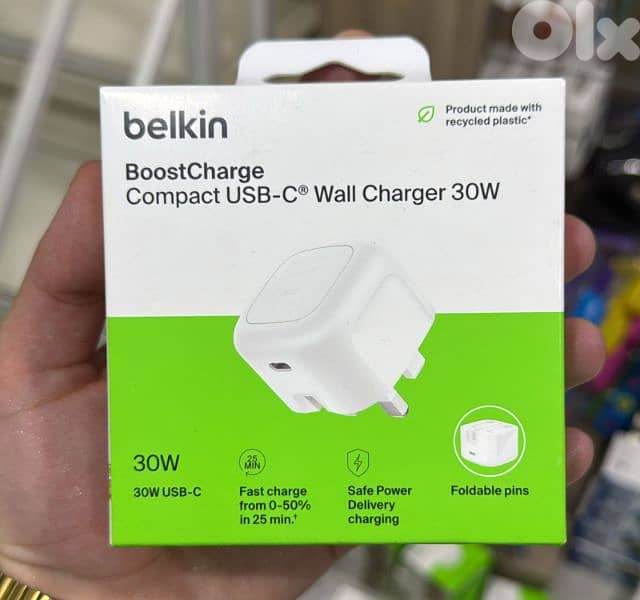 Belkin Boostcharge compact Usb-c wall charger 30w 3pin white 0