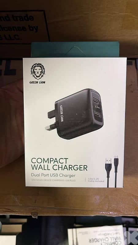 Green lion compact wall charger dual port usb charger 3pin cable micro 0