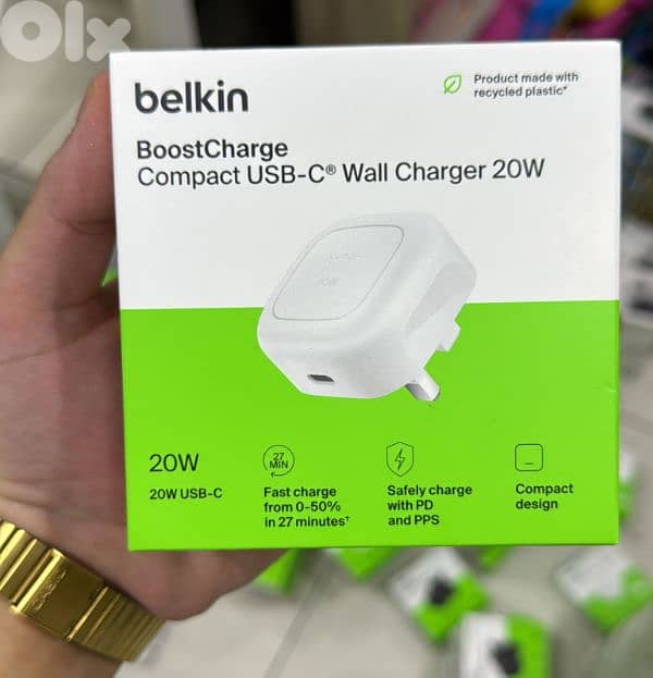 Belkin Boostcharge compact usb-c wall charger 20w 3pin white 0