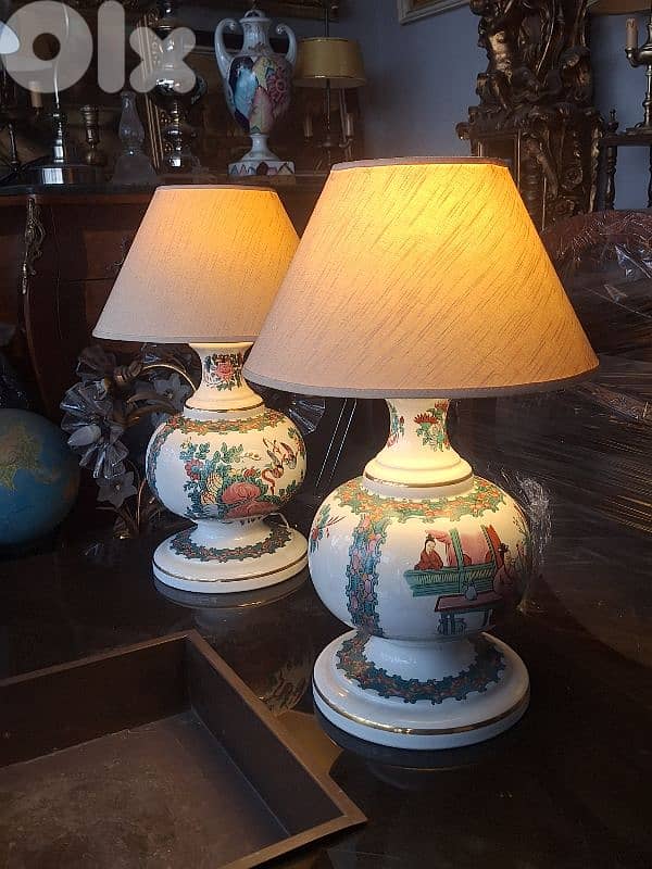 pair of antique Japanese large porcelain signed lamps 0