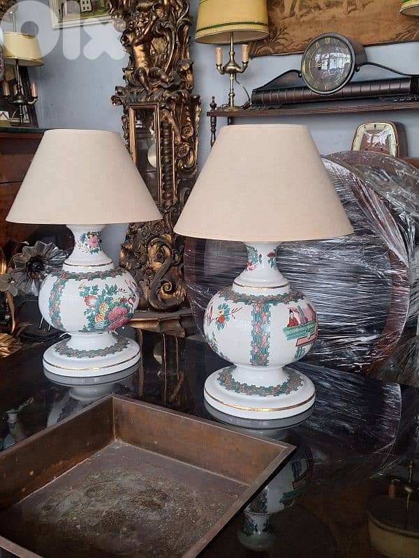 pair of antique Japanese large porcelain signed lamps 5