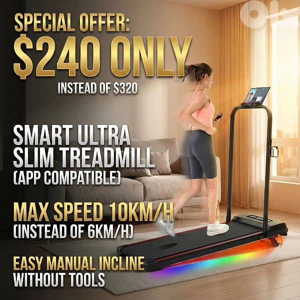 Treadmill Utra-Slim with BT APP and remote control (up to 10 km/h) 0