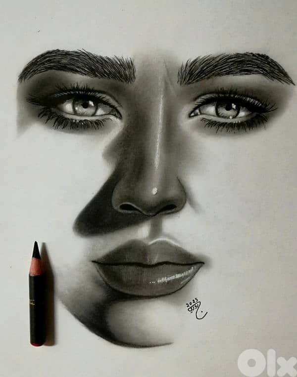 charcoal drawing لوحة رسمة فحم 0