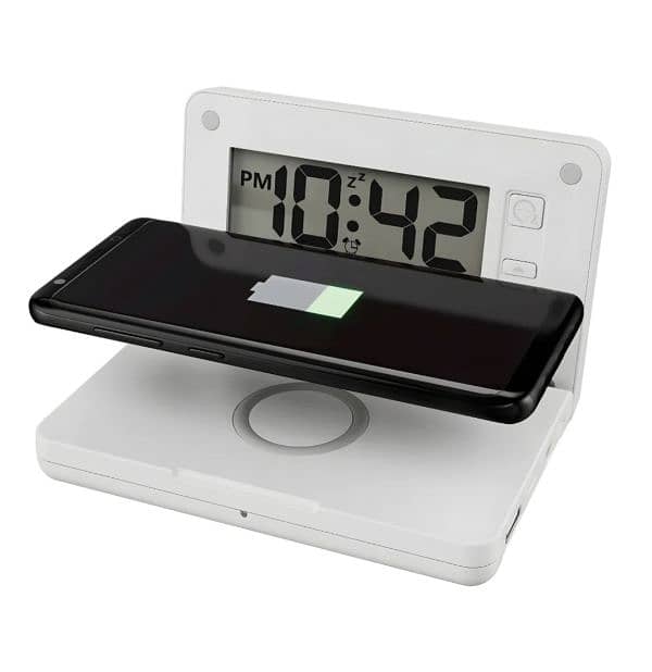 Silver Crest Digital Alarm Clock+Qi Wireless Charging/LCD/ 4$ delivery 0