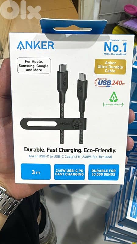 Anker 544 Neylon usb-c to usb-c cable 3ft 240w black 0