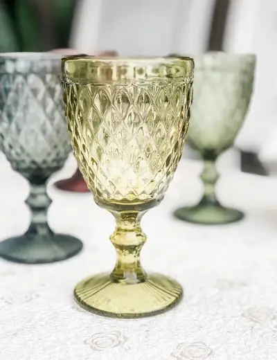 colored glass ware for dining or kitchen