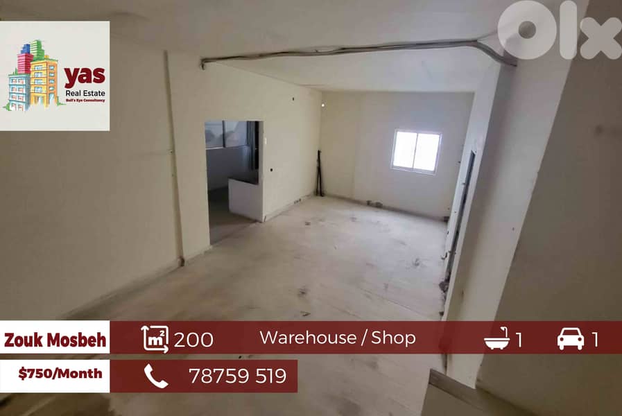 Zouk Mosbeh 200m2 | warehouse / Shop | Prime Area | rent | EL | 0