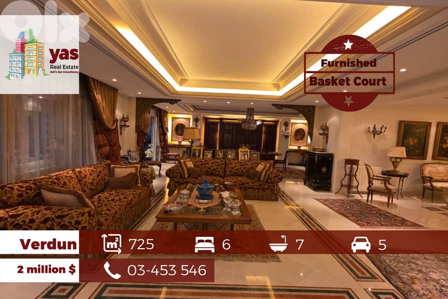 Verdun 725m2 | Furnished | Luxury | Classy Area | Basket Court | OH 0