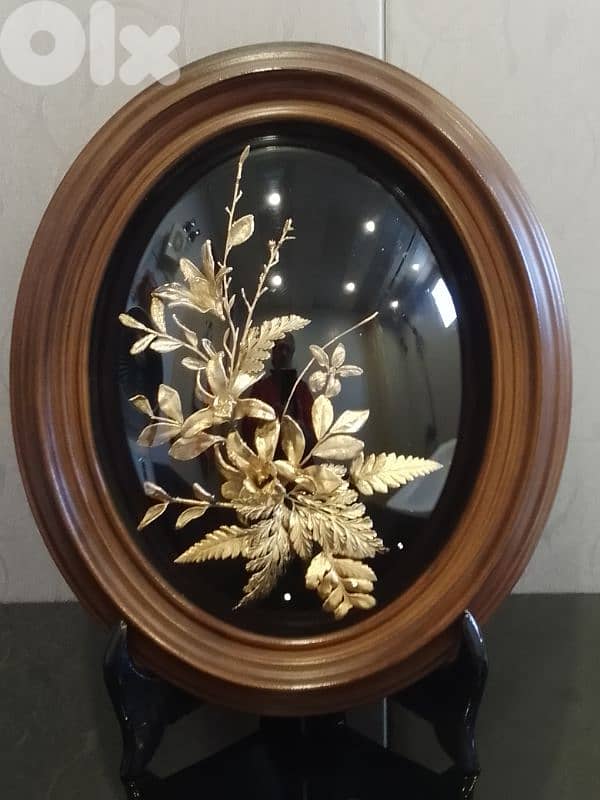 Vintage Flora Hawaii Hawaiian Fern 24k Gold Dipped Oval Frame 0
