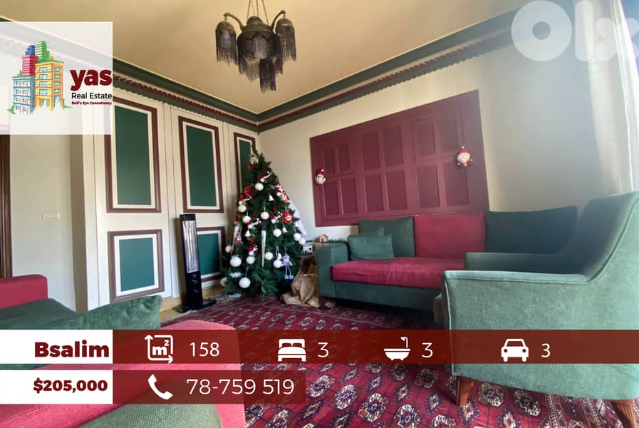 Bsalim 158m2 | Classy Area | Quiet Street | Well Maintained | PED 0