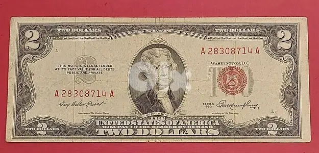 USA $2 Red seal 1953 S/N A-28308714-A