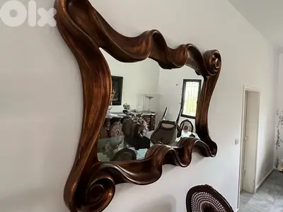 Handcrafted Carved Wood Mirror: Walnut wood