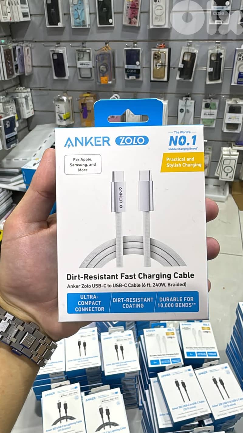 Anker zolo usb-c to usb-c cable 6ft 240w braided dirt-resistant coatin 0