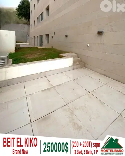 Brand New 200 sqm Apartment For Sale in Beit El Kiko +200 sqm Terrace