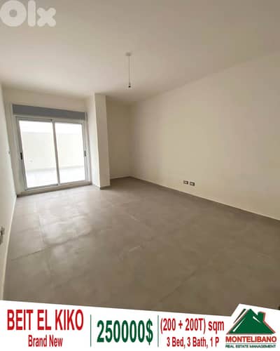 Brand New 200 sqm Apartment For Sale in Beit El Kiko +200 sqm Terrace