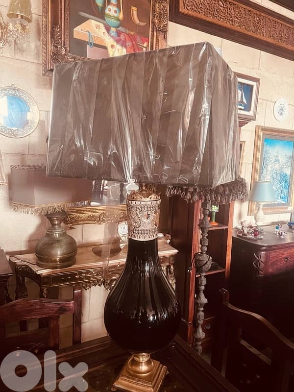 lighting globe brass base and black murano with black shade 0