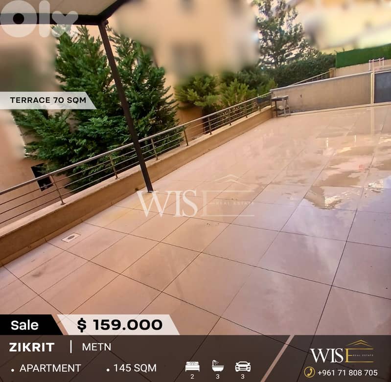 145 SQM Apartment with Terrace for SALE in Zikrit! 0