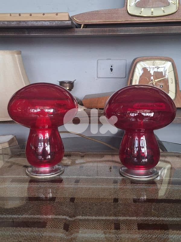 pair of colored glass italian mushroom shaped lamps 0