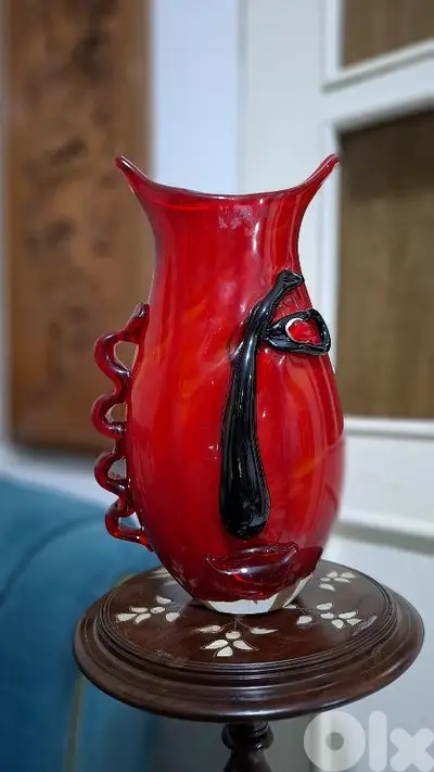 Murano Ruby Red Art Glass Face Vase
