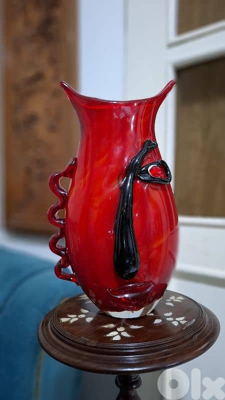 Murano Ruby Red Art Glass Face Vase 0