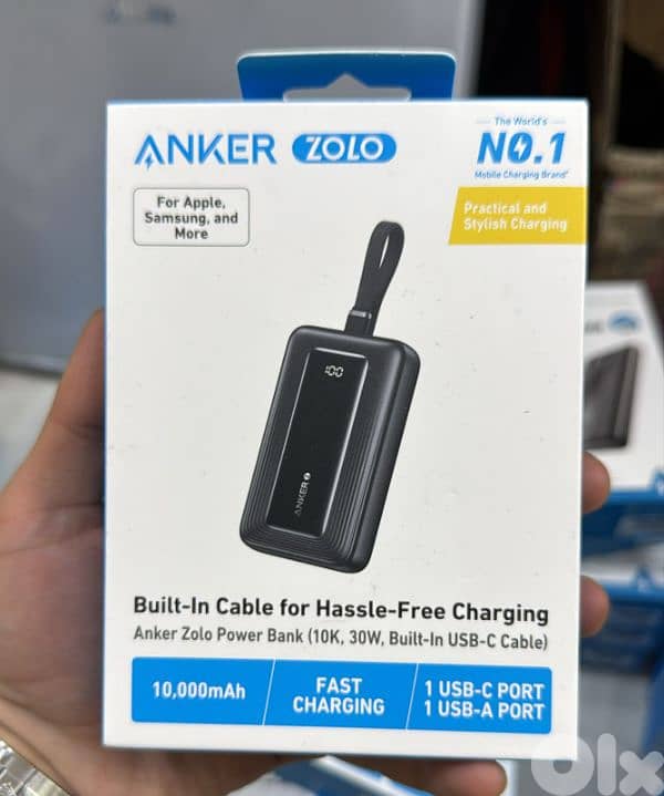 Anker zolo power bank (10k,30w,built in usb-c cable) black 0