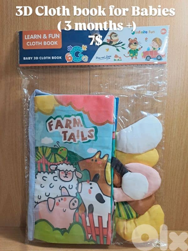 3D cloth book for toddlers new, 5$ each 1