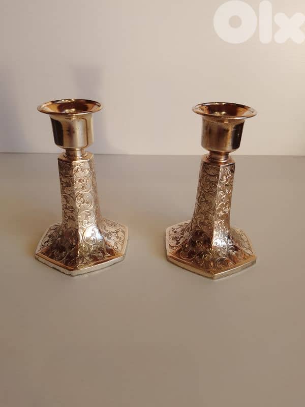Vintage Etched Silver Plated Candlestick Pair Tapered Scrollwork 0