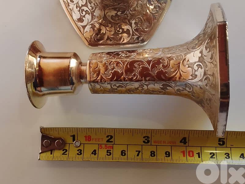 Vintage Etched Silver Plated Candlestick Pair Tapered Scrollwork 4