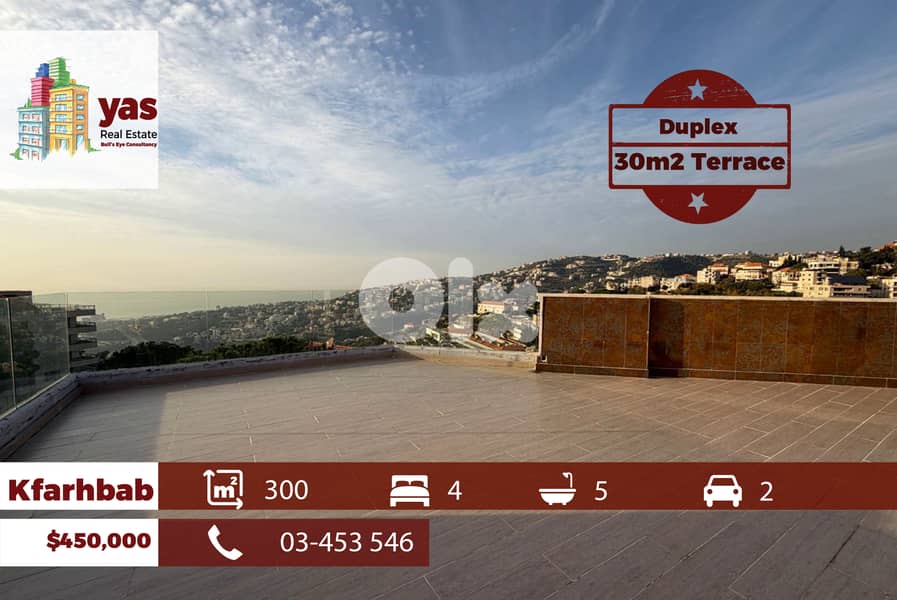 Kfarhbab 300m2| 30m2 Terrace | Brand New Duplex | Panoramic View|EH/IV 0
