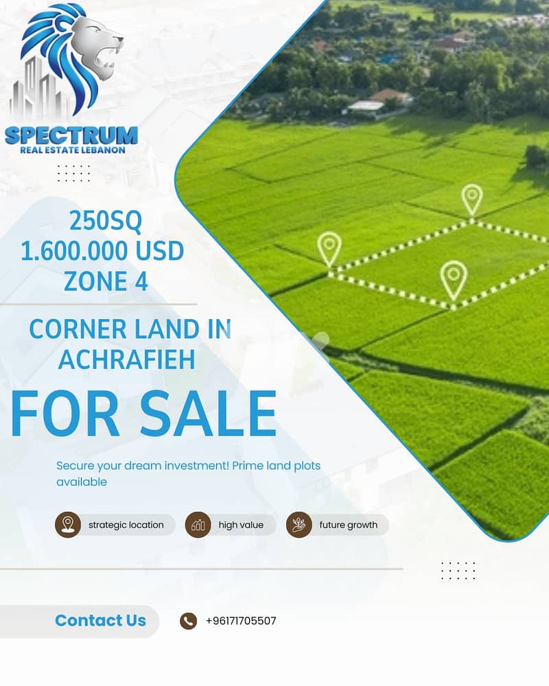 CORNER LAND FOR SALE IN ACHRAFIEH NEXT TO ROUM | ZONE 4 | AC-1159 0