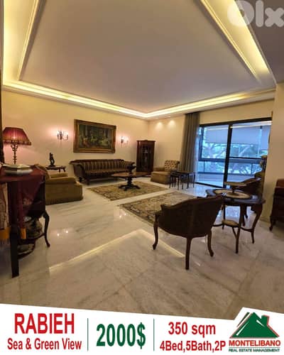 Fully Furnished 350 sqm Apartment For Rent in Rabieh+ Sea & Green View