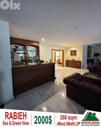 Fully Furnished 350 sqm Apartment For Rent in Rabieh+ Sea & Green View