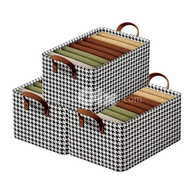 Steel-Frame Houndstooth Bin: Heavy-Duty Stackable Fabric Organizer 0