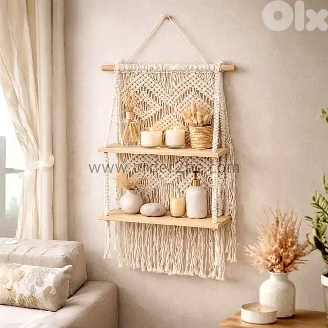 100cm Macrame Hanging Shelf – 2-Tier Hand-Woven Boho Plant Display 0