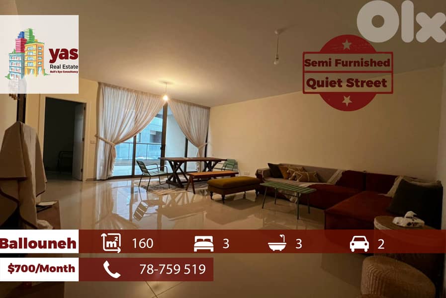 Ballouneh 160m2 | Rent | Semi Furnished | Dead End Street | KS 0