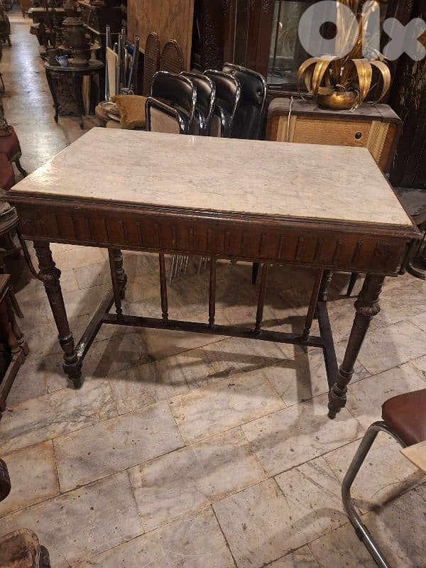 antique high french marble top wooden table 0