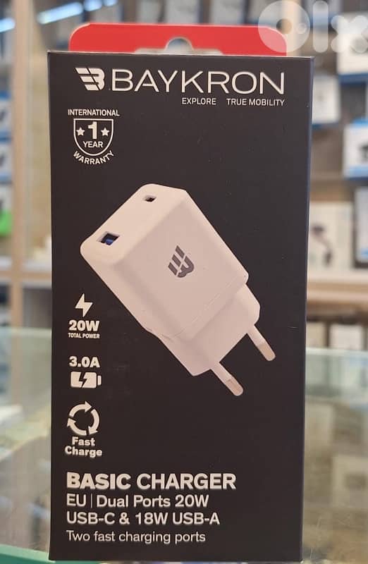 BAYKRON BASIC CHARGER EU/DUAL PORTS 20W USB-C& 18W USB-A 20W 3A 0