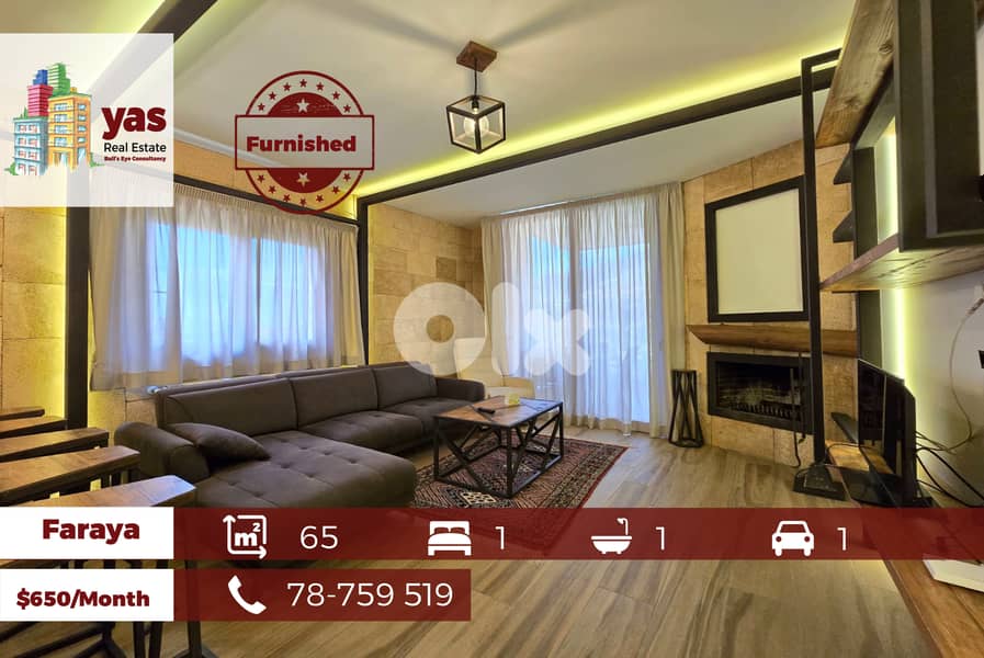 Faraya 65m2 | Fully Furnished | Rent | Decorated Flat | New | DA | 0