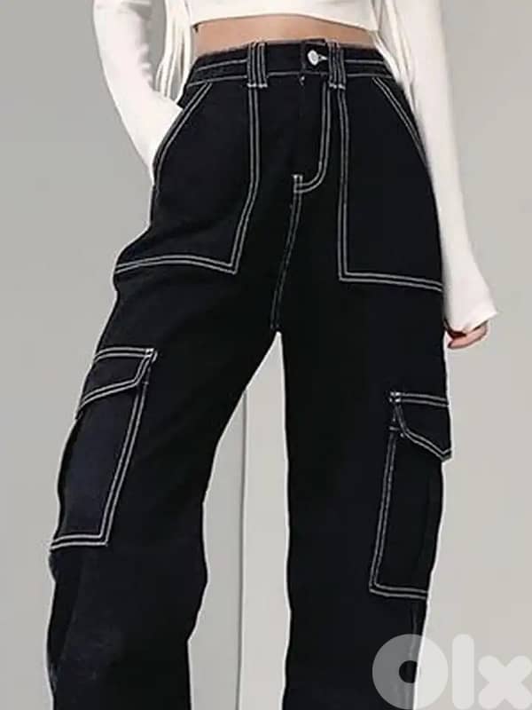 Black cargo jeans high waisted 1