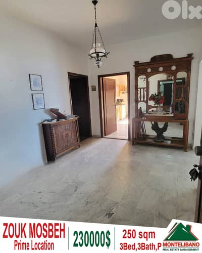 Prime Location 250sqm Apartment For Sale in Zouk Mosbeh(زوق مصبح)+View