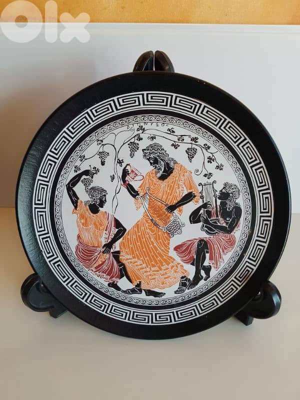 Vintage Large Greek Retro Hand Painted Hanging Plate 26 cm 0