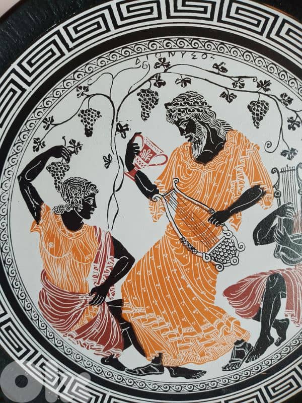 Vintage Large Greek Retro Hand Painted Hanging Plate 26 cm 1
