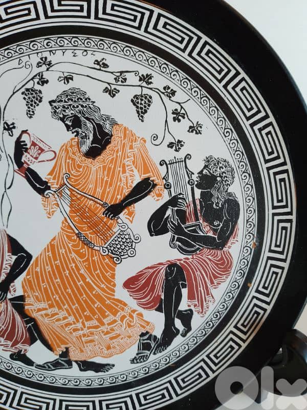 Vintage Large Greek Retro Hand Painted Hanging Plate 26 cm 2